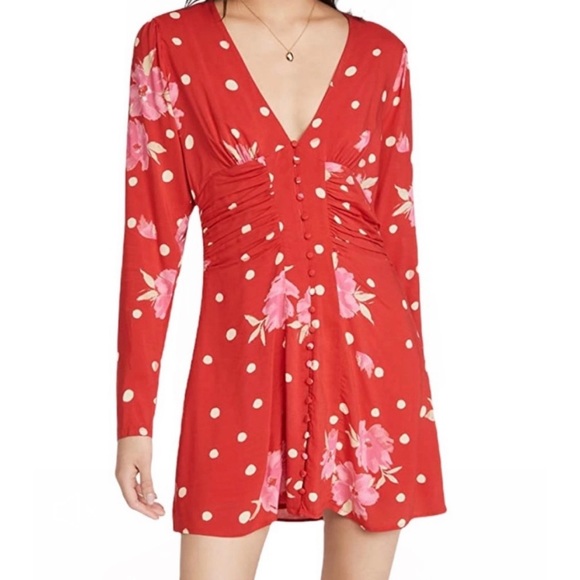 Free People Dresses & Skirts - Free People Red Floral Mini Dress